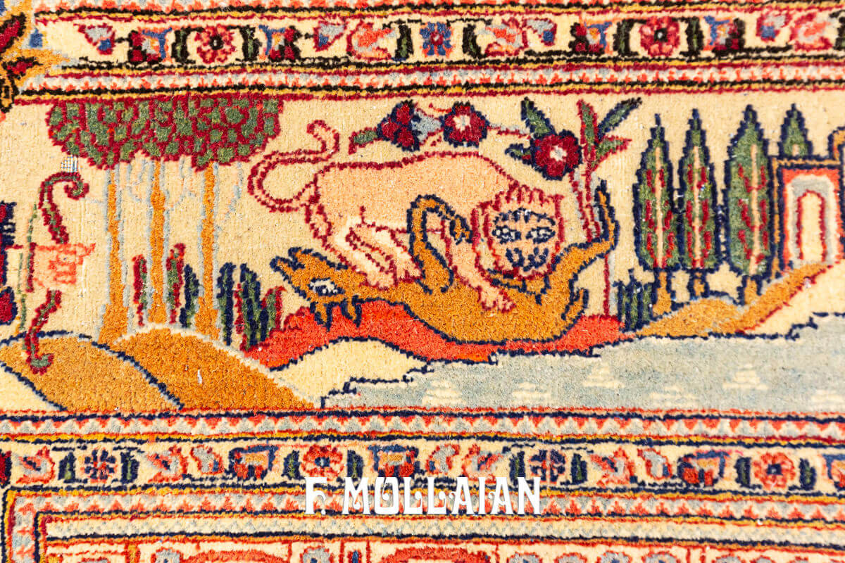 Figurative (Bahram Shah and Gol-Andam) Antique Persian Kashan Dabir Rug n°:12921495